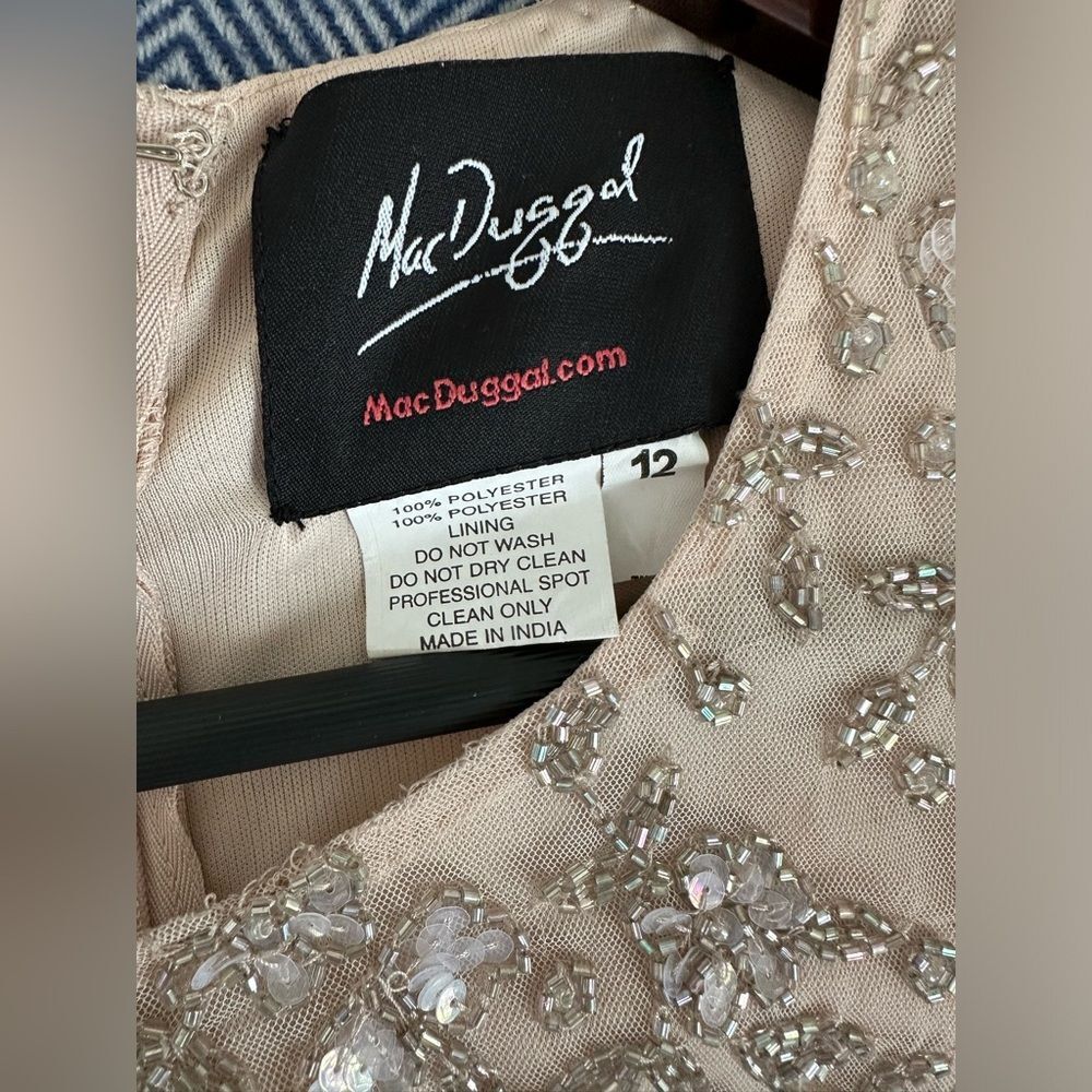 Mac Duggal | 10812 Beaded Tea Length Dress with Sheer Sleeves Size 12 NEW - Picture 11 of 12